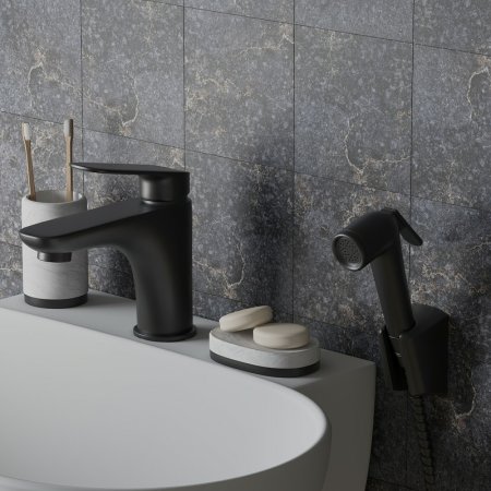 Смеситель для раковины Paini Laguna LAYO205/574 с гигиеническим душем Черный матовый 