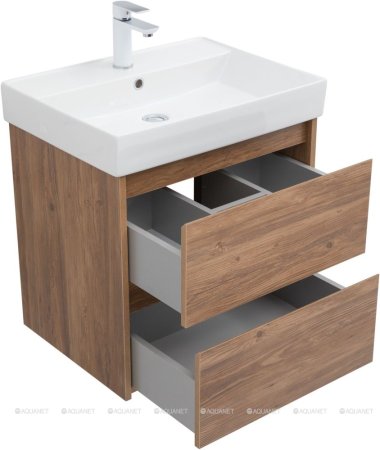 Тумба с раковиной Aquanet Nova Lite 60 дуб шоколадный (2 ящика) 