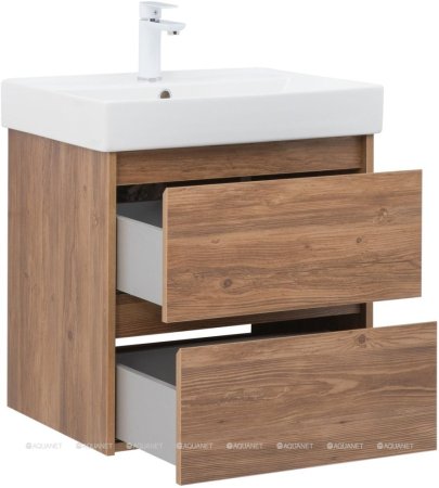 Тумба с раковиной Aquanet Nova Lite 60 дуб шоколадный (2 ящика) 