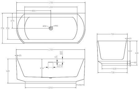 Акриловая ванна Abber 170х75 AB9488-1.7 без гидромассажа 
