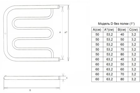 Полотенцесушитель водяной ДВИН D фокстрот 50/60 без полки, хром 