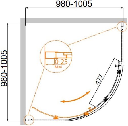 Душевой уголок Cezares Molveno R 1 100 C Cr IV стекло прозрачное 