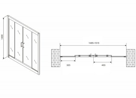 Шторка на ванну Abber Schwarzer Diamant 150х140 AG57150 профиль Хром стекло прозрачное 