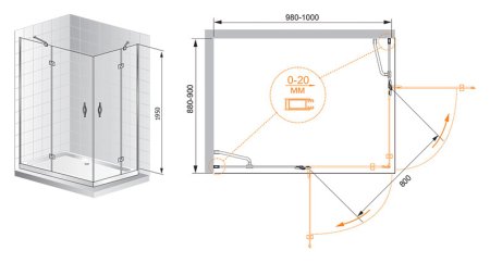 Душевой уголок Cezares Bergamo AH2 100/90 C Cr R 