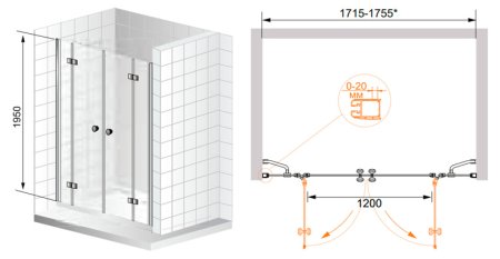Душевая дверь в нишу Cezares Elena B22 200 P Cr 