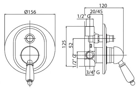 Смеситель Cezares Elite ELITE-VDIM-01-Bi для ванны с душем 