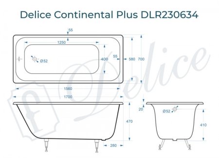 Ванна чугунная Delice Continental PLUS 170х70 