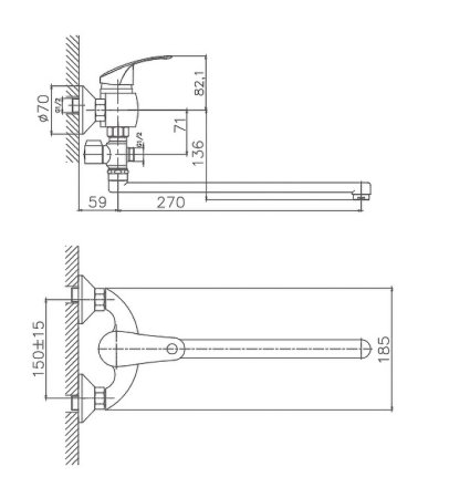 Смеситель однорычажный для ванны длинный излив 30F HAIBA CRON CN2121 