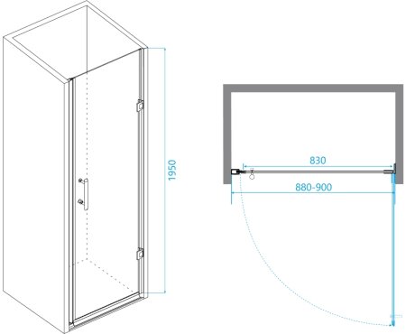 Душевая дверь на петлях, распашная дверь RGW PA-06b 900 