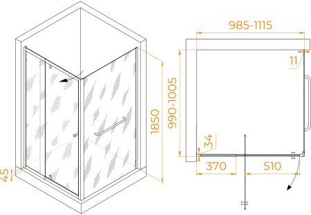 Душевой уголок RGW PA-32-1 (PA-02 + Z-060-1) 1000x1000 