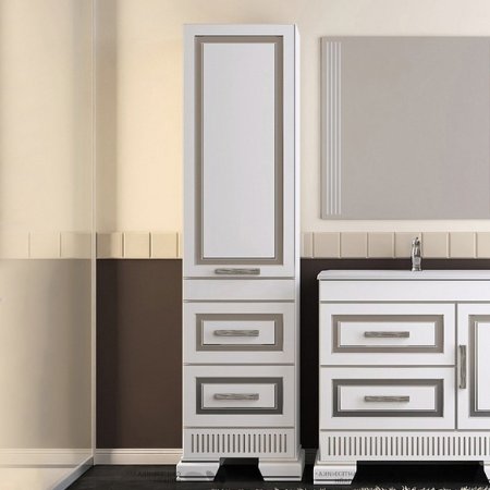 Шкаф пенал Opadiris Оникс 50 L Z0000005505 Белый глянцевый с серебристой патиной 