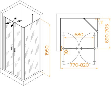 Душевой уголок RGW PA-144B (PA-104B+Z-050-2B+O-204B) 800x700 