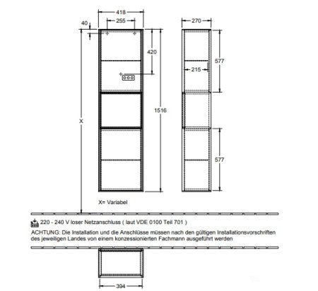 Шкаф-пенал Villeroy & Boch Finion F460PDGN орех, с подсветкой 
