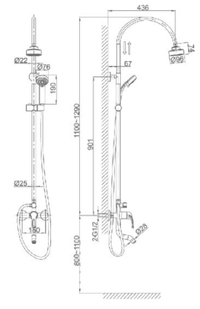 Душевая система D&K Eucharius Rhein DA1373701C11 хром 