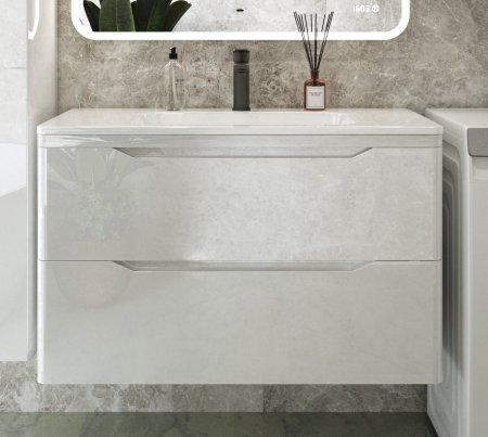 Тумба подвесная "Марелла 90" (2 ящ.) Люкс антискрейтч белый глянец, PLUS 