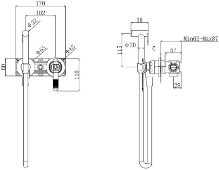 Гигиенический душ со смесителем Bronze de Luxe 1760'S Loft 3253SB Черный матовый 