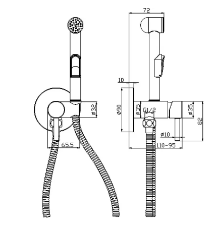 Гигиенический душ со смесителем Rossinka X25-51 Хром 