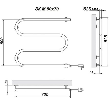 Полотенцесушитель электрический Ника Simple ЭК М-образный 50х70 