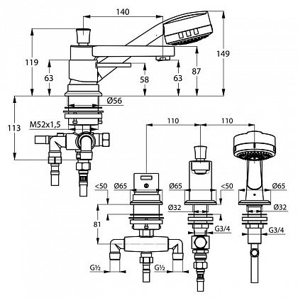 Смеситель на борт ванны Kludi Zenta 384460575 