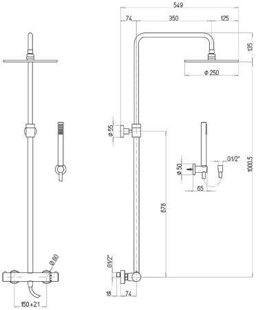 Душевая система Paini Cox 78PJ689TH Матовое золото 