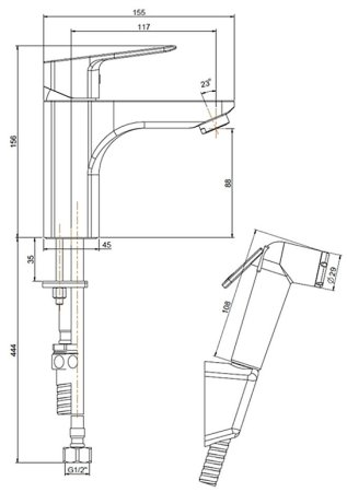 Смеситель для раковины Paini Viva Style P4CR205/574 с гигиеническим душем Хром 