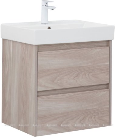 Тумба с раковиной Aquanet Nova Lite 60 орех светлый (2 ящика) 