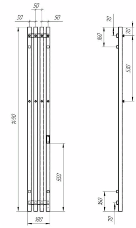 Полотенцесушитель электрический Grois Quartet GR-135 180х1500 с 3 перекладинами. Чёрный матовый 