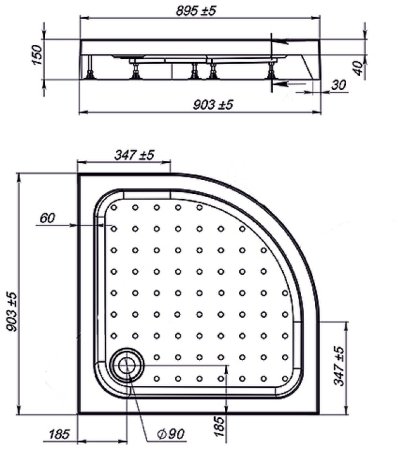 Акриловый поддон для душа Vincea VST-3AQ-9090 90x90 с антискользящим покрытием 