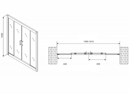 Шторка на ванну Abber Schwarzer Diamant 160х140 AG57160 профиль Хром стекло прозрачное 