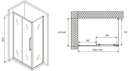 Душевой уголок Abber Schwarzer Diamant 110x85 AG30110H-S85 профиль Хром стекло прозрачное 