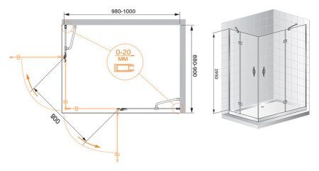 Душевой уголок Cezares Bergamo AH2 100/90 C Cr L 