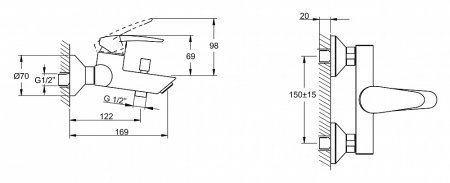 Смеситель VitrA Dynamic S A40953EXP для ванны с душем 
