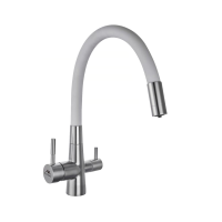 Смеситель для кухни с гибким изливом FASHUN A54029-8, сатин/белый