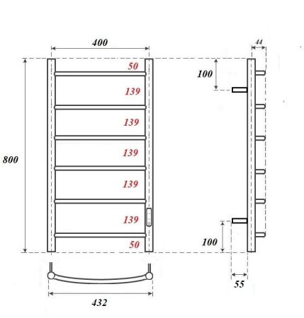 Полотенцесушитель электрический Point Афина PN04848W П6 400x800 диммер справа, белый 