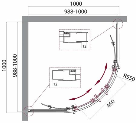 Душевой уголок BelBagno Uno 100х100 UNO-195-R-2-100-C-NERO профиль Черный матовый стекло прозрачное 