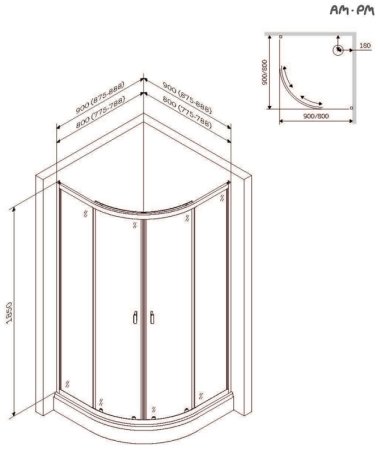 Душевой уголок AM.PM X-Joy Twin Slide 80x80 W88E-205-080MT с поддоном профиль матовый Хром стекло прозрачное 