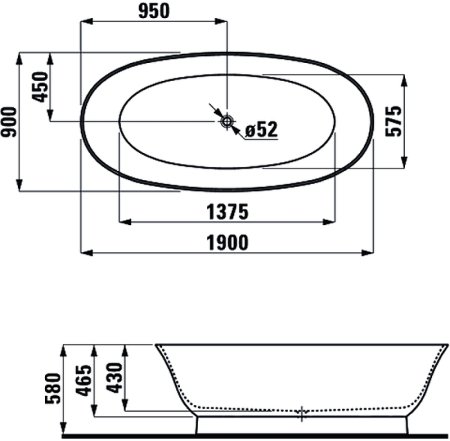 Ванна из искусственного камня Laufen New Classic 190x90 2.2085.2.000.000.1 без гидромассажа 