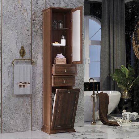 Шкаф пенал Opadiris Риспекто 40 L 00-00005840 с бельевой корзиной Орех антикварный 