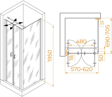 Душевой уголок RGW PA-144 (PA-104+Z-050-2+O-104) 600x700 