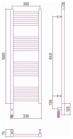 Полотенцесушитель электрический Сунержа Модус 3.0 100х30 L 