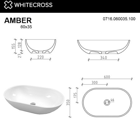 Раковина-чаша Whitecross Amber 60 0716.060035.100 Белая глянцевая 