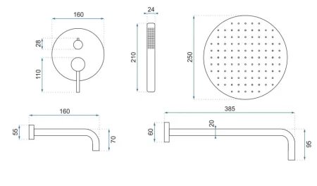 Душевой комплект 250 мм Rea Lungo REA-P4125 