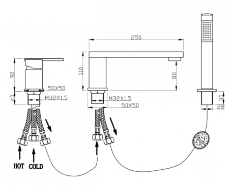 Смеситель на борт ванны Grocenberg GB6008BL черный матовый 