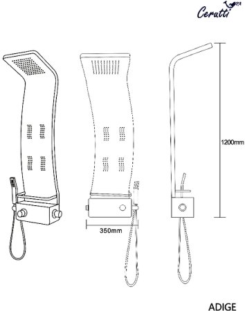 Душевая панель Cerutti SPA Adige B CT8980 с гидромассажем Черная глянцевая 