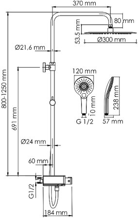 Душевая система WasserKRAFT A113.116.101.CH Thermo с термостатом Хром Белая 