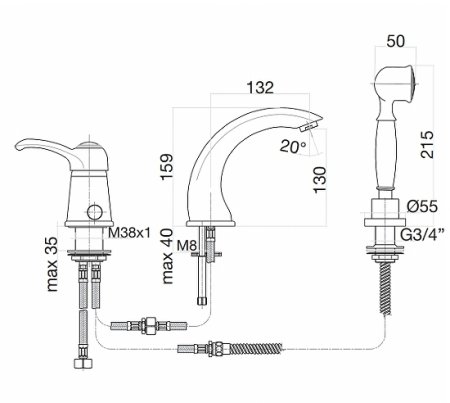 Смеситель на борт ванны Fiore Jafar 47CO5105 Хром Золото 