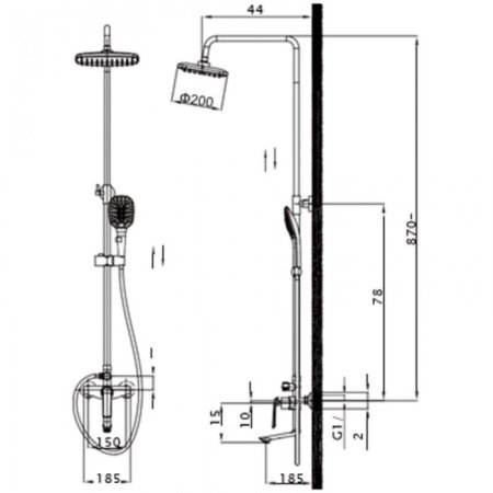 Душевая система ViEiR V333562-C Черный/Хром 