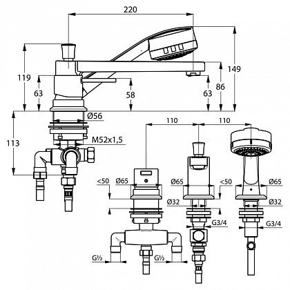 Смеситель на борт ванны Kludi Zenta 384470575 