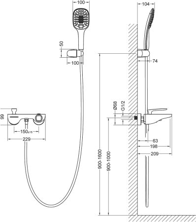 Смеситель Timo Helmi 4024/03Y для ванны с душем, черный 