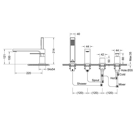 Смеситель Timo Torne 4330/17Y на борт ванны, золото матовое 